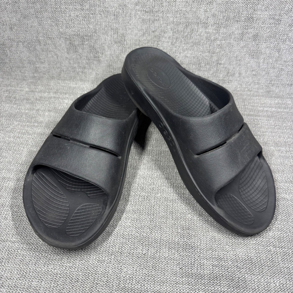 OOFOS OOahh Recovery Slides All Black Mens 11‎ Comfort Sandals Walking Post Run